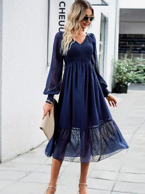 Elegant V-neck Jacquard Dress