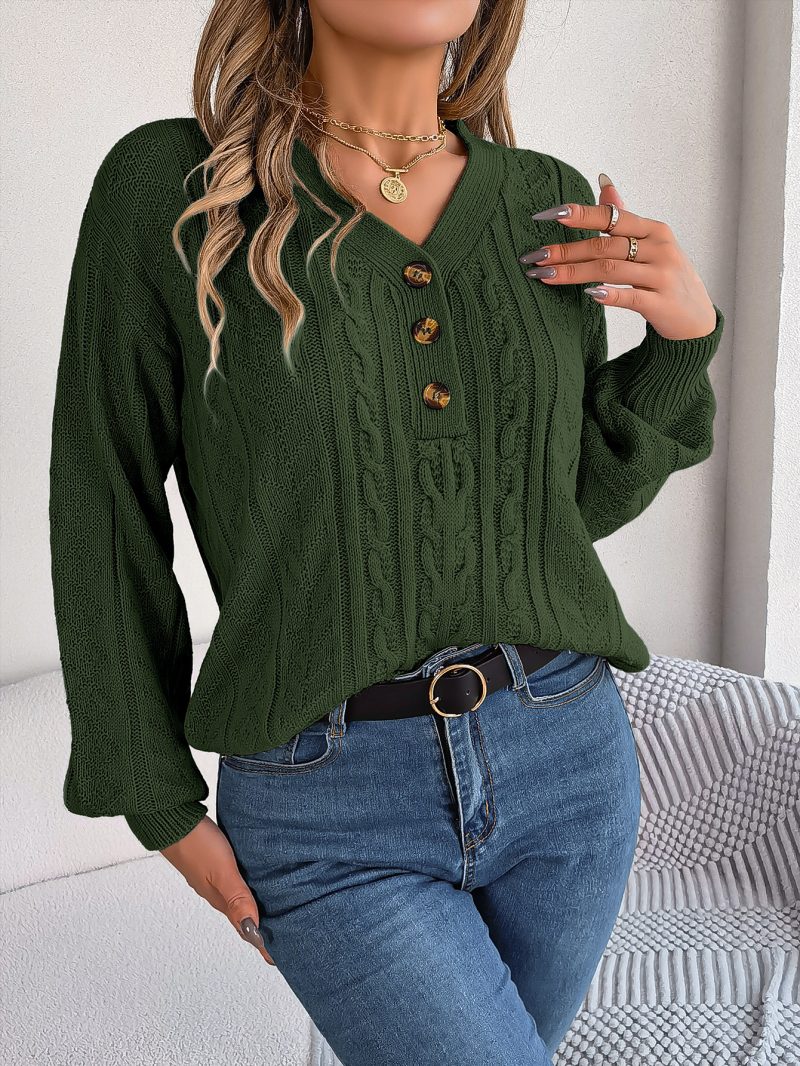 Twist V-Neck Buttons Pullover - Autumn Winter Women's Fashion - Image 5