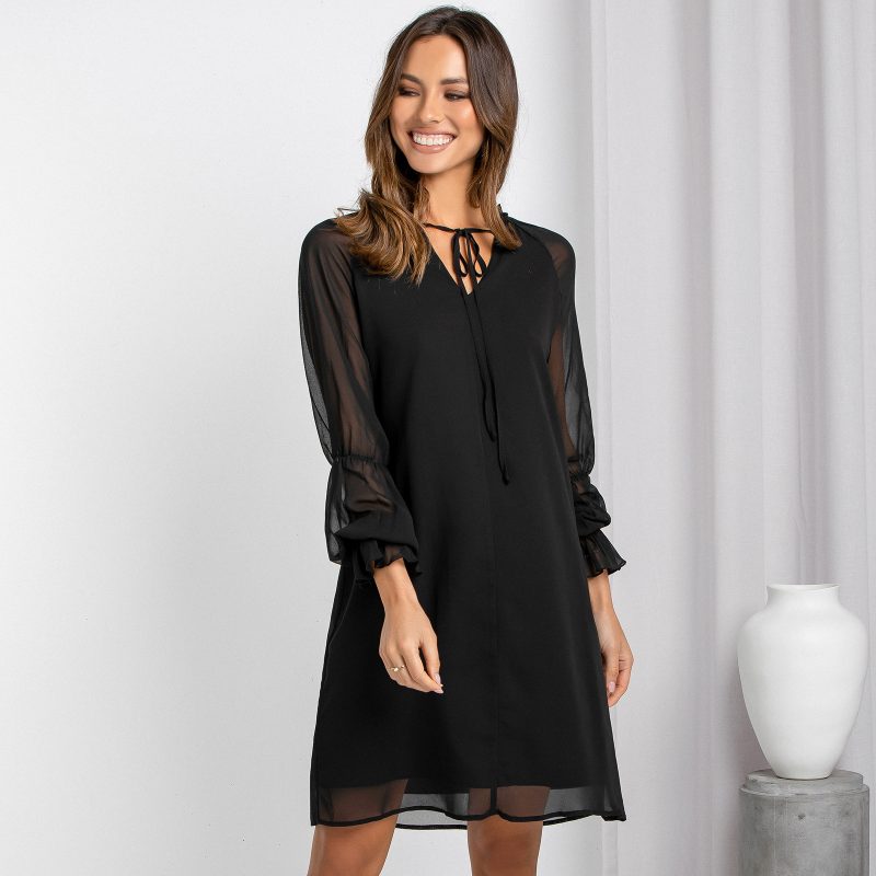 Autumn Women's Loose Slimming Flared Sleeves Hollow Dress - Image 3