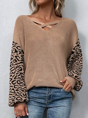 Leopard Print Lace-Up Sweater