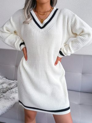 College V-Neck Sweater Dress