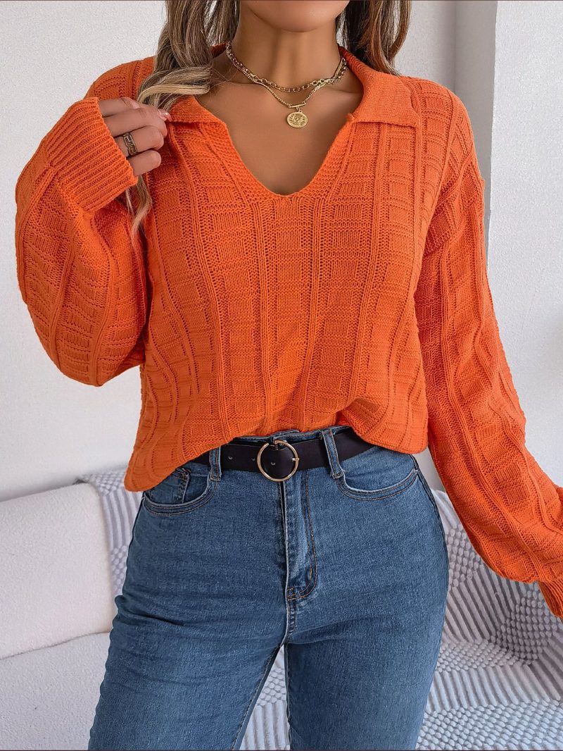 Polo Collar Plaid Knit Sweater - Image 8