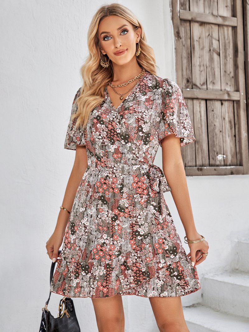Summer Women's V-Neck Printed Short Sleeve Dress - Image 6