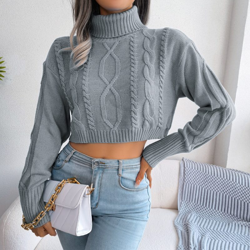 Twist Long Sleeve Turtleneck Cropped Pullover Sweater - Image 5