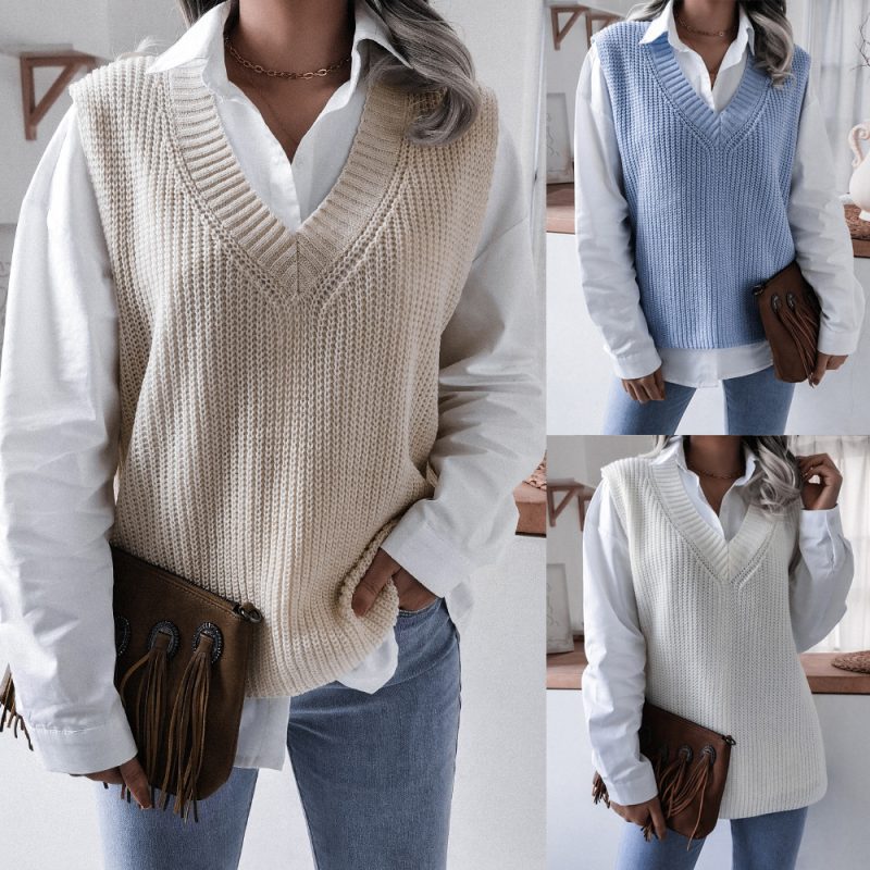 V-Neck Loose Knitted Vest Jacket - Image 5