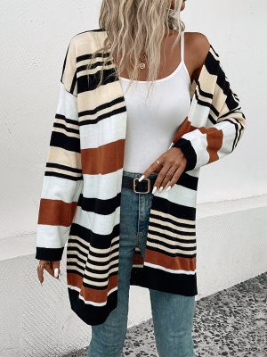 Color Matching Long Cardigan Women