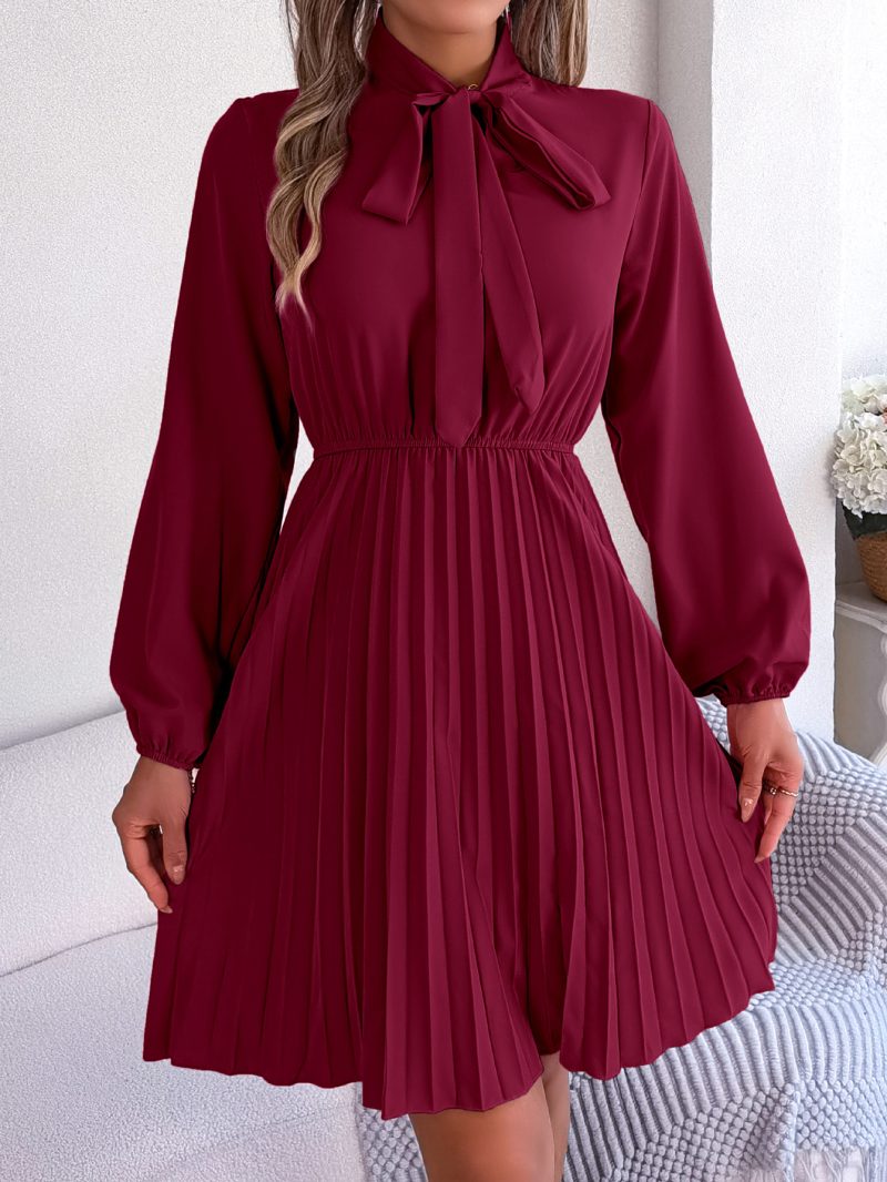 Elegant Tied Waist Pleated Dress - Image 3