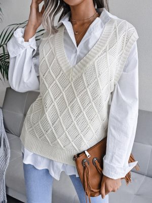 V-neck Rhombus Hollow Vest