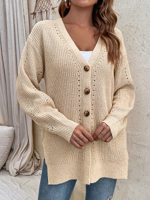 Women’s Button Slit Knit Sweater Coat