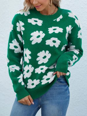 Cozy Floral Knitted Pullover Sweater