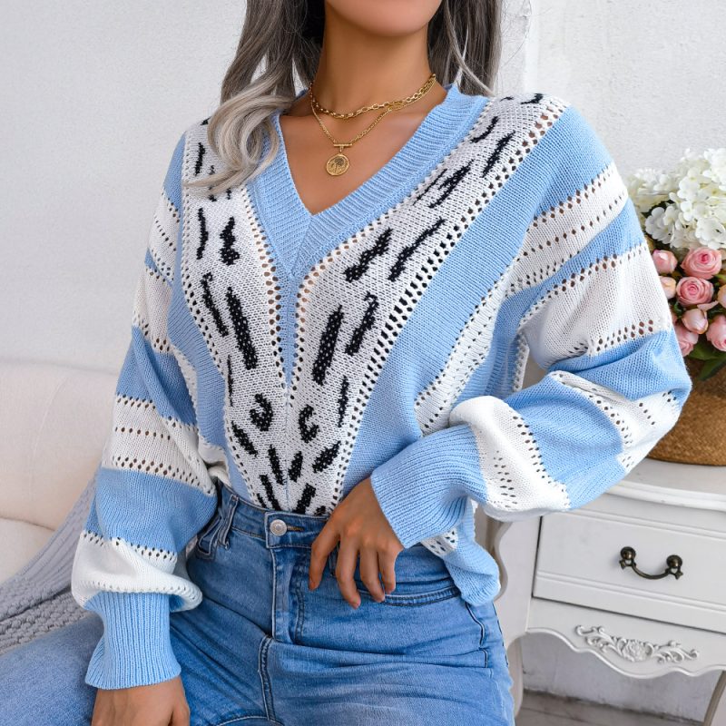 Leopard Print Lantern Sleeve Sweater - Image 3