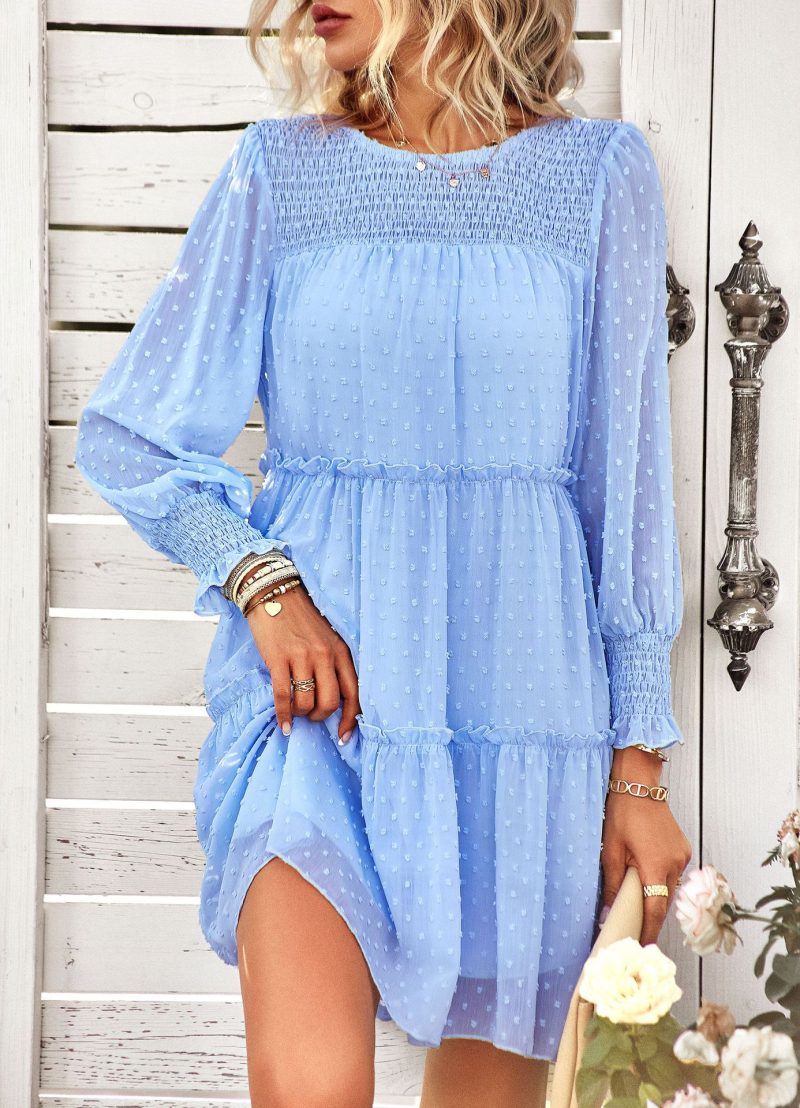 Crew Neck Short Jacquard Dress - Image 9