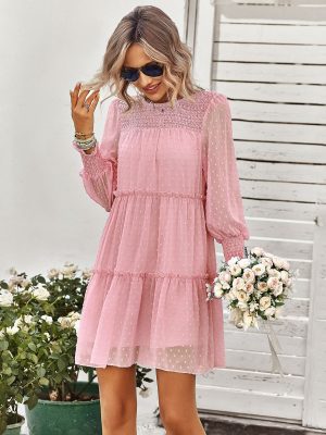 Crew Neck Short Jacquard Dress