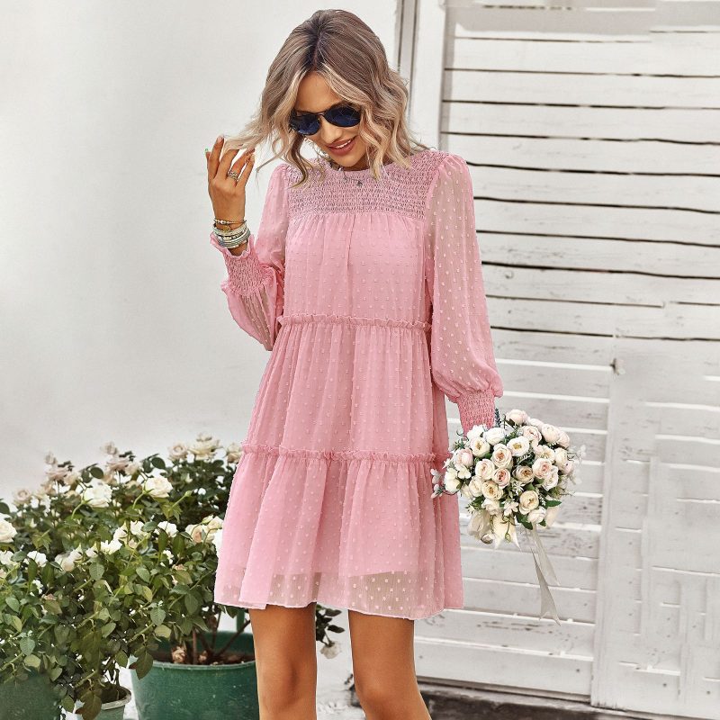 Crew Neck Short Jacquard Dress