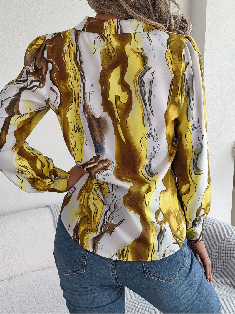 Casual Contrast Striped Collar Long Sleeve Shirt - Image 6