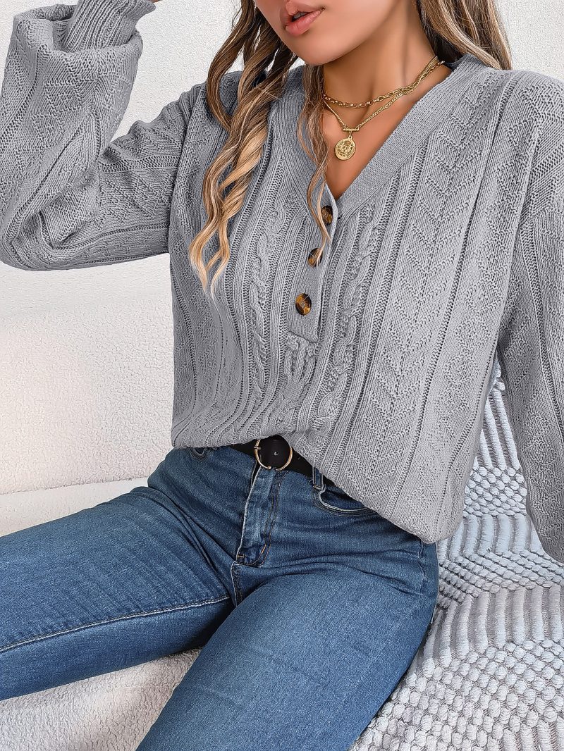 Twist V-Neck Buttons Pullover - Autumn Winter Women's Fashion - Image 4