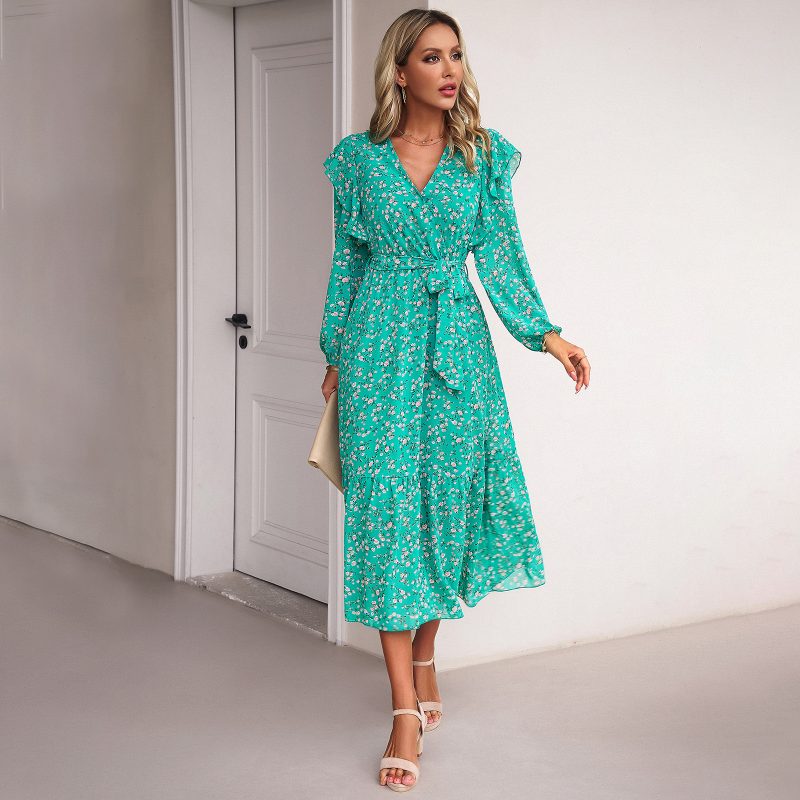 Floral V-neck Long Sleeve Dress - Image 3