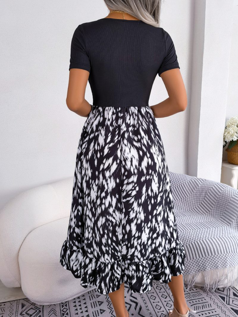 Casual Leopard Print Ruffled Midi Dress - Image 7