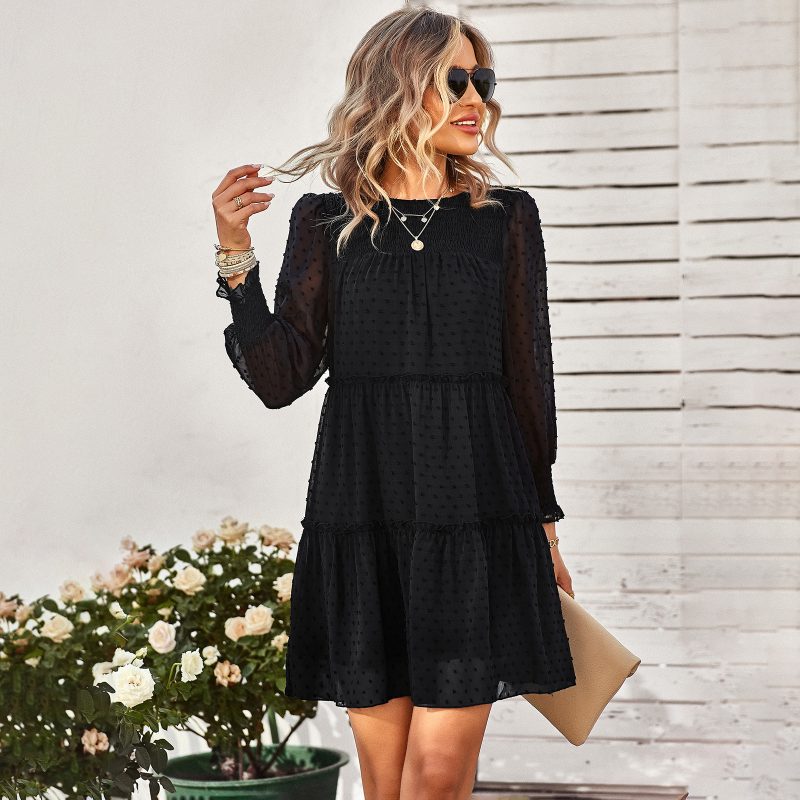 Crew Neck Short Jacquard Dress - Image 2
