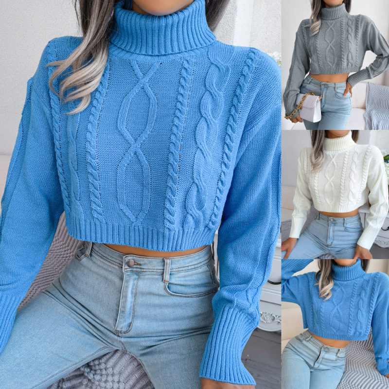 Twist Long Sleeve Turtleneck Cropped Pullover Sweater - Image 4