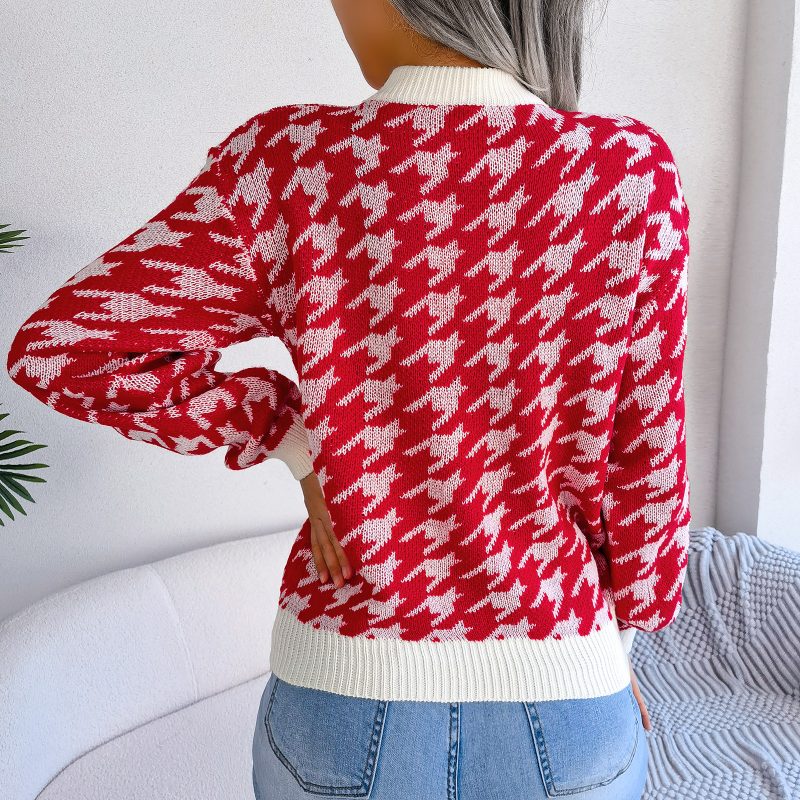 Houndstooth Long Sleeve Knitted Sweater - Image 5
