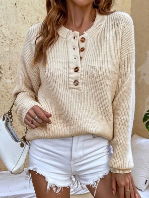 Chic Solid Color Round Neck Pullover Sweater