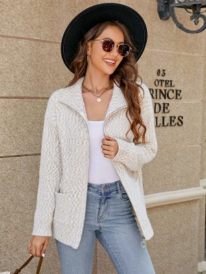 Autumn Winter Casual Polo Collar Zipper Sweater Women