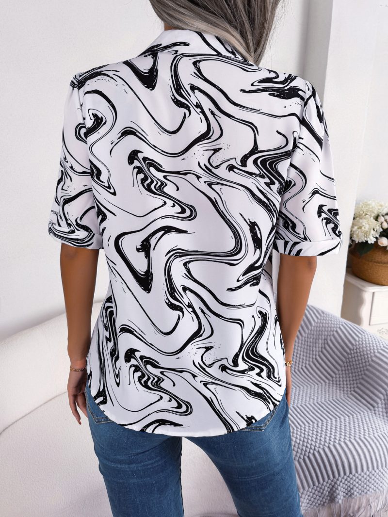 Contrast Color Loose Short Sleeve Shirt - Image 5