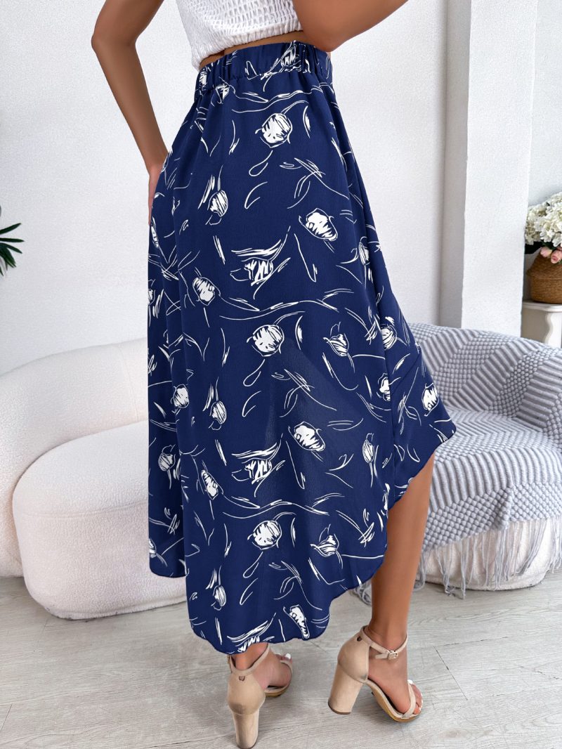 Casual Floral Asymmetric Ruffled Midi Skirt - Image 7