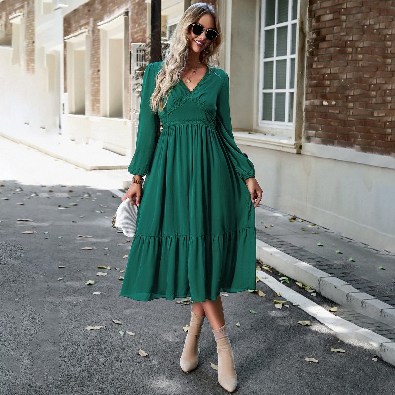 Elegant V-neck Maxi Dress - Autumn/Winter - Image 3