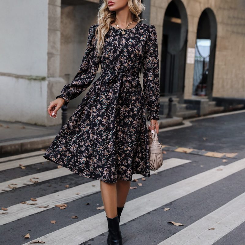 Floral V-Neck Dress for Spring & Autumn
