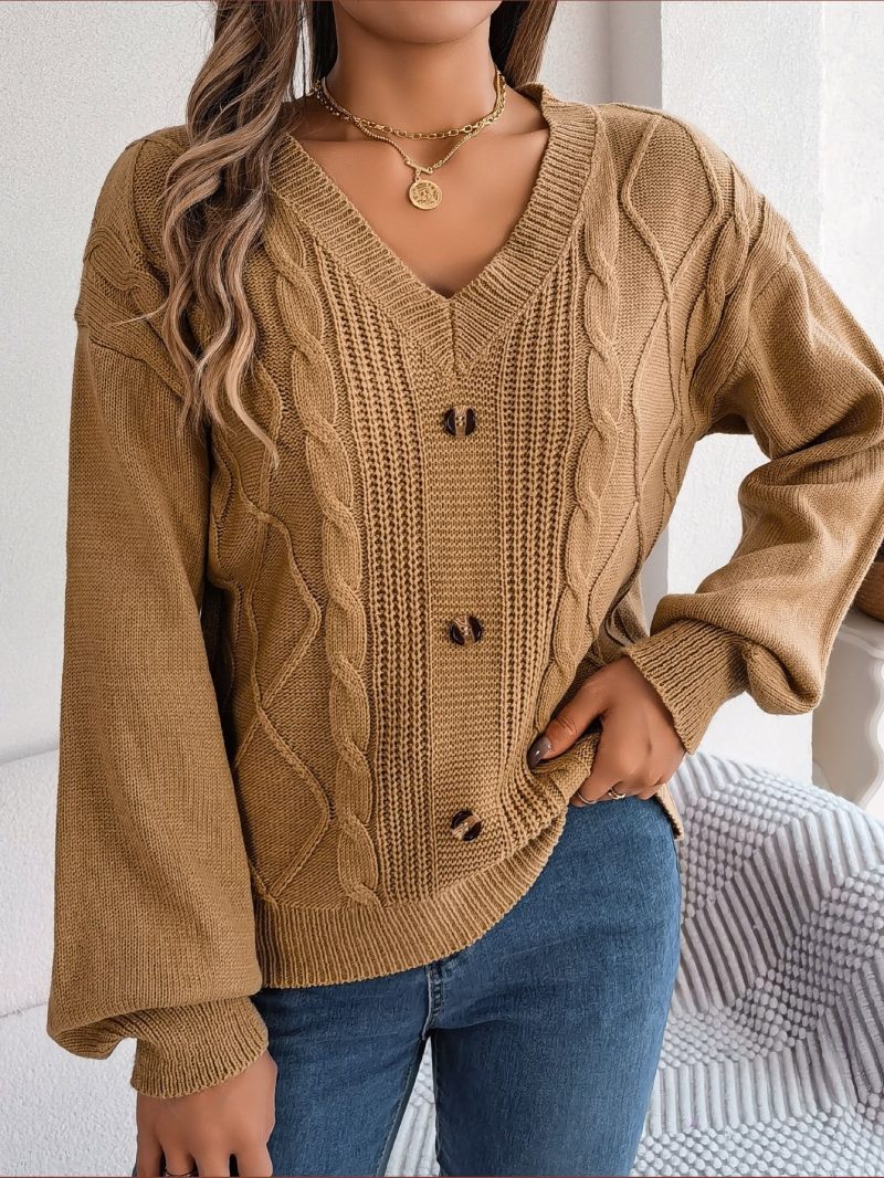 V-Neck Twist Lantern Sleeve Sweater - Image 8