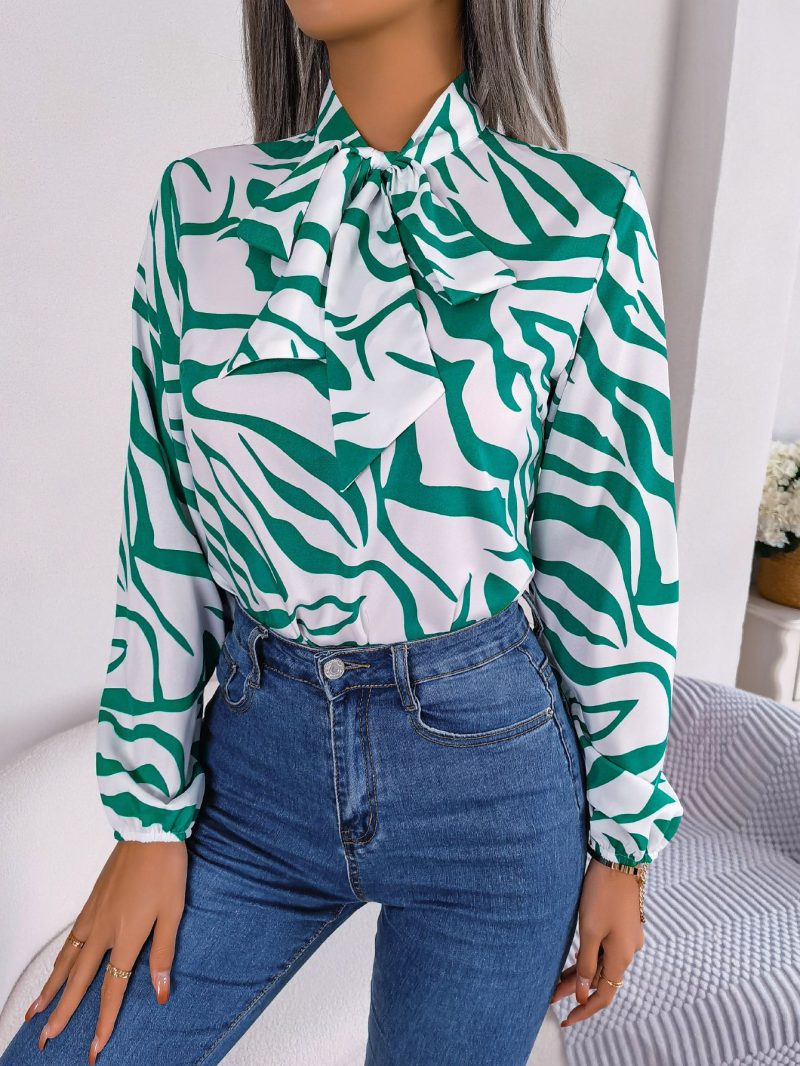 Contrast Color Striped Chiffon Shirt Top - Image 8