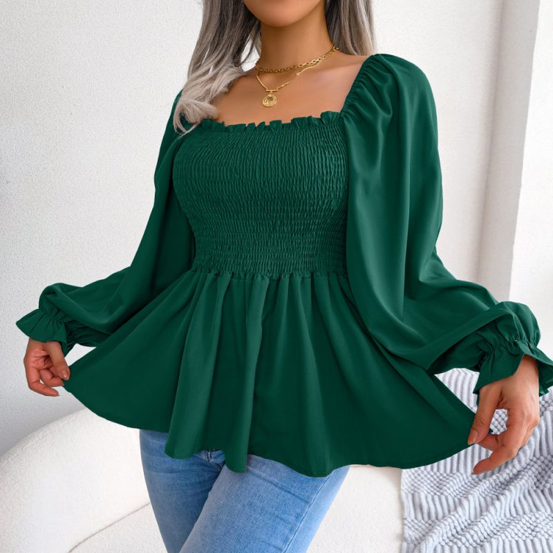 Square Collar Long Sleeve Chiffon Shirt for Spring - Image 3