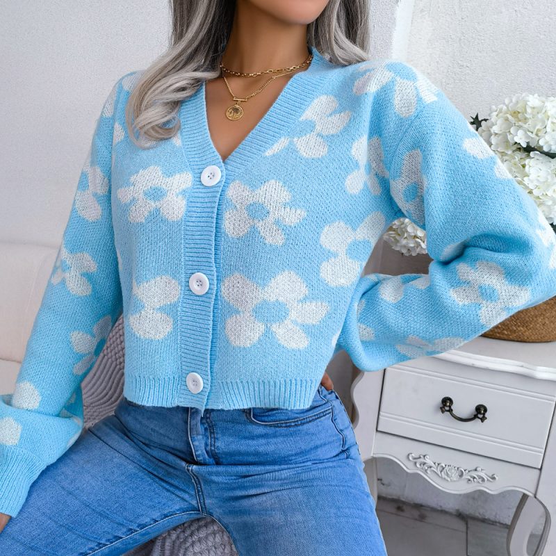 Contrast Floral Lantern Sleeve Cardigan - Image 6