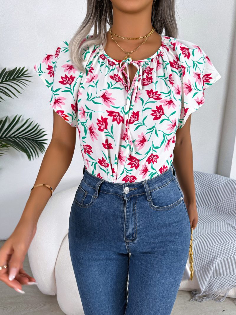 Casual Loose Chiffon Shirt Top with Lotus Leaf Self-Tie - Image 7