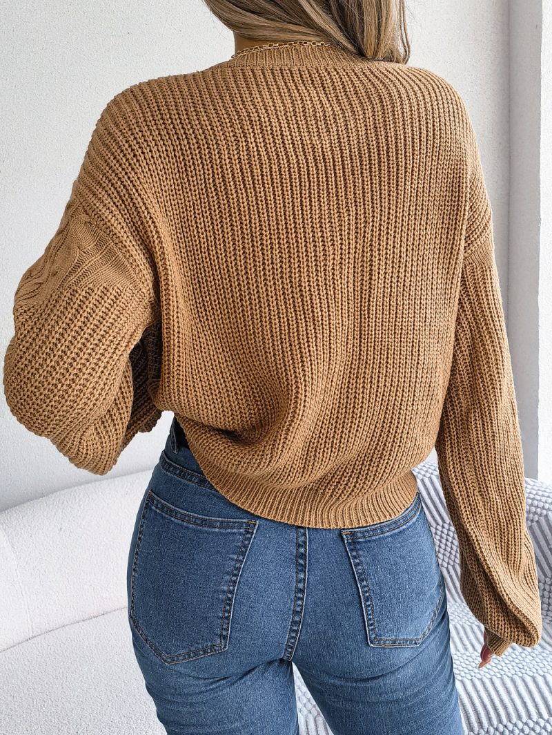 Twist Patchwork Puff Sleeve Pullover - Image 5