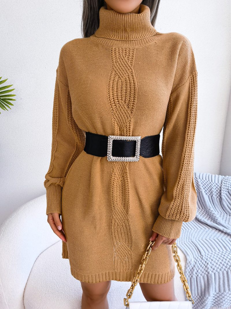 Turtleneck Lantern Sleeve Sweater Dress - Image 7