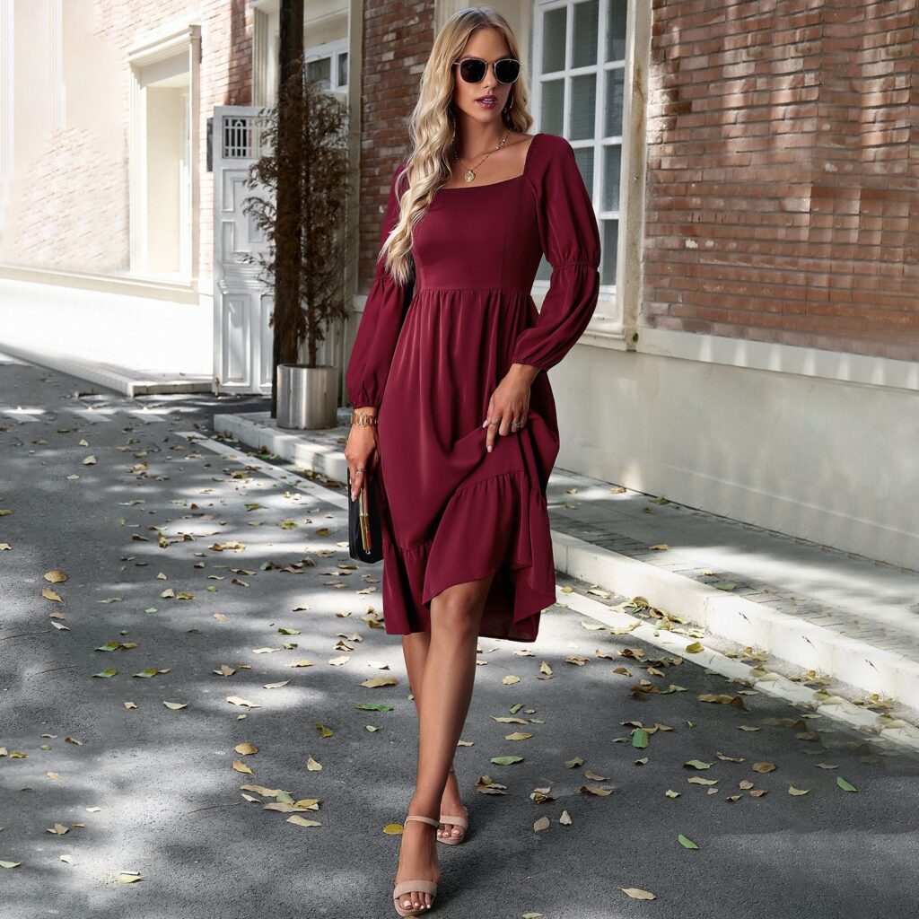 Square Collar Long Sleeve Dress - Image 2