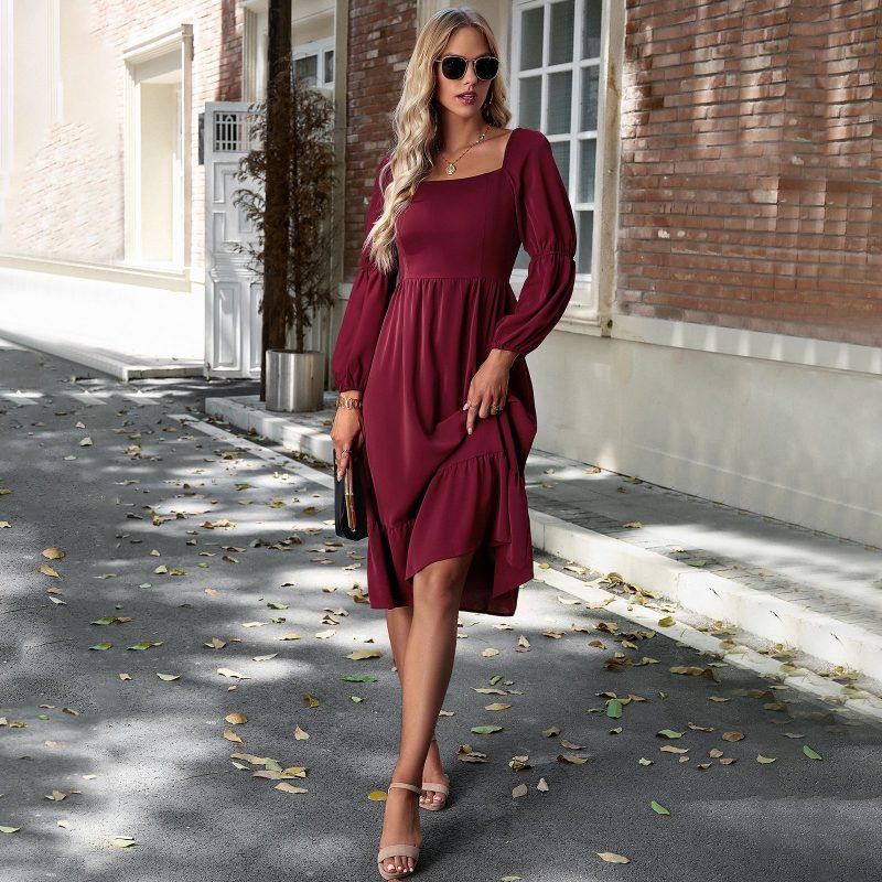 Square Collar Long Sleeve Dress - Image 2