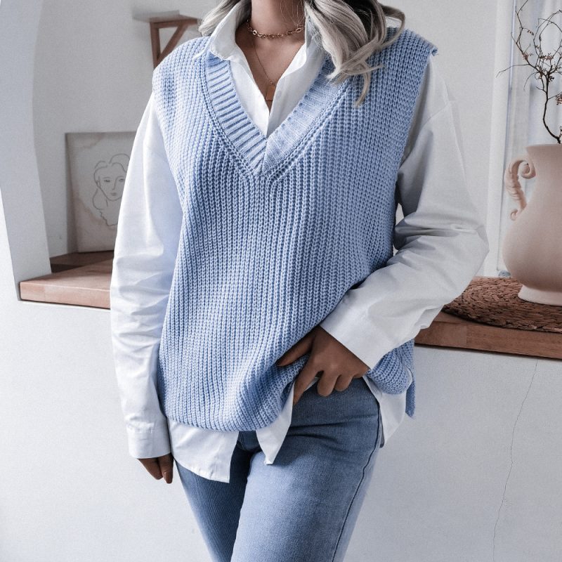 V-Neck Loose Knitted Vest Jacket - Image 2