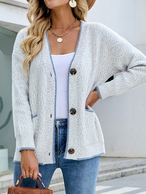 Contrast Color Button Sweater Women Cardigan Coat