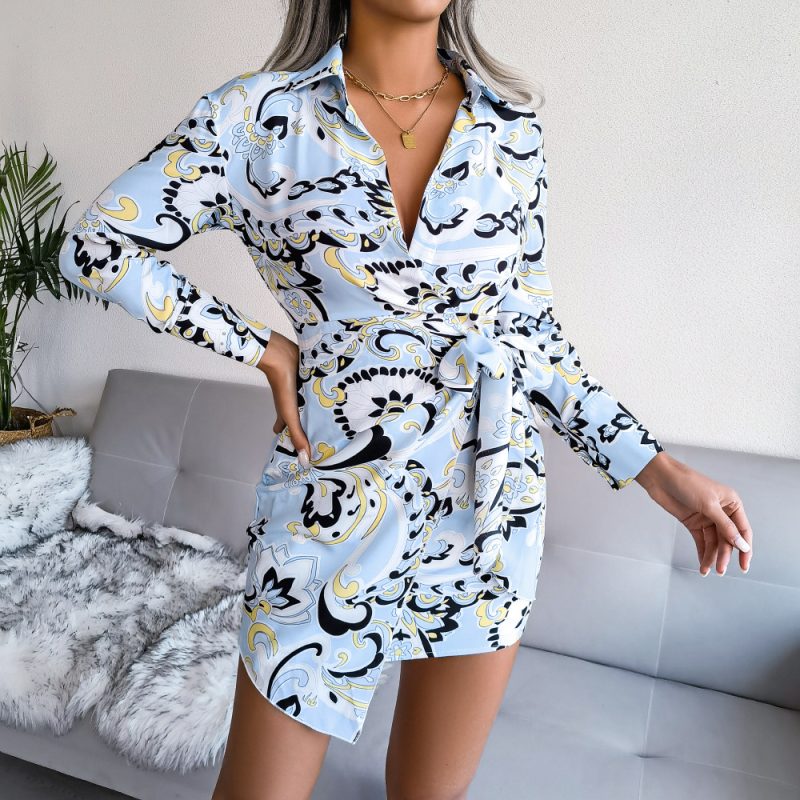 Printed Lace-Up Shirt Dress - Image 2
