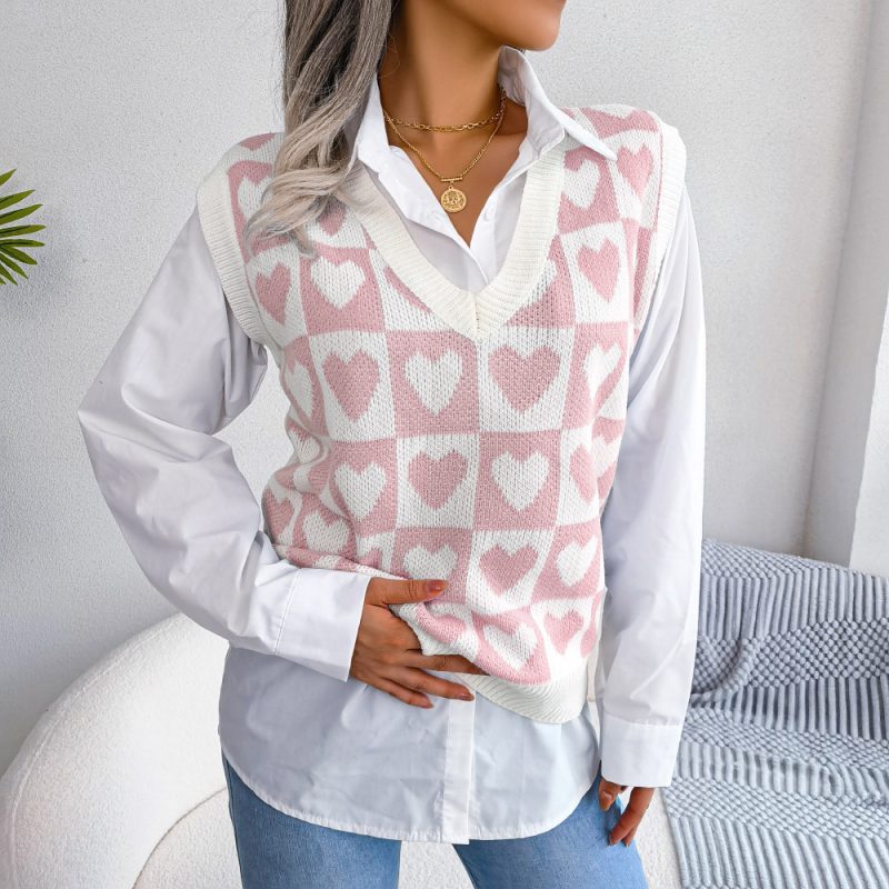 Heart Knitted Vest - Autumn Winter Women's College Fashion - Image 7