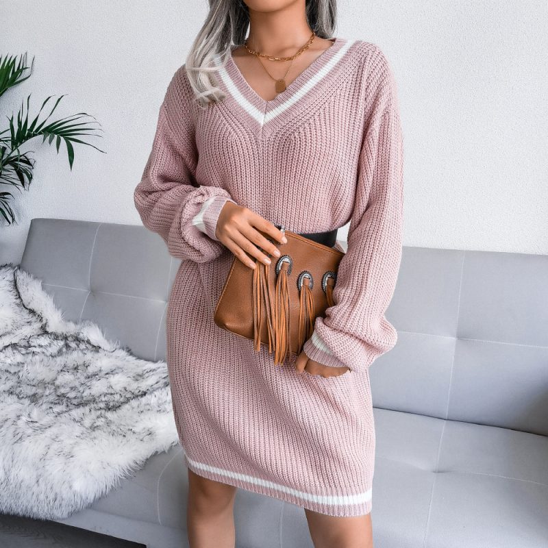 College V-Neck Sweater Dress - Image 6