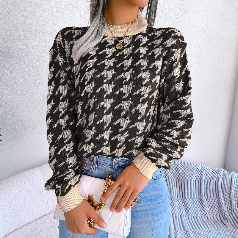 Houndstooth Long Sleeve Knitted Sweater - Image 9