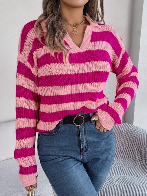 Contrast Color Collared Knit Sweater