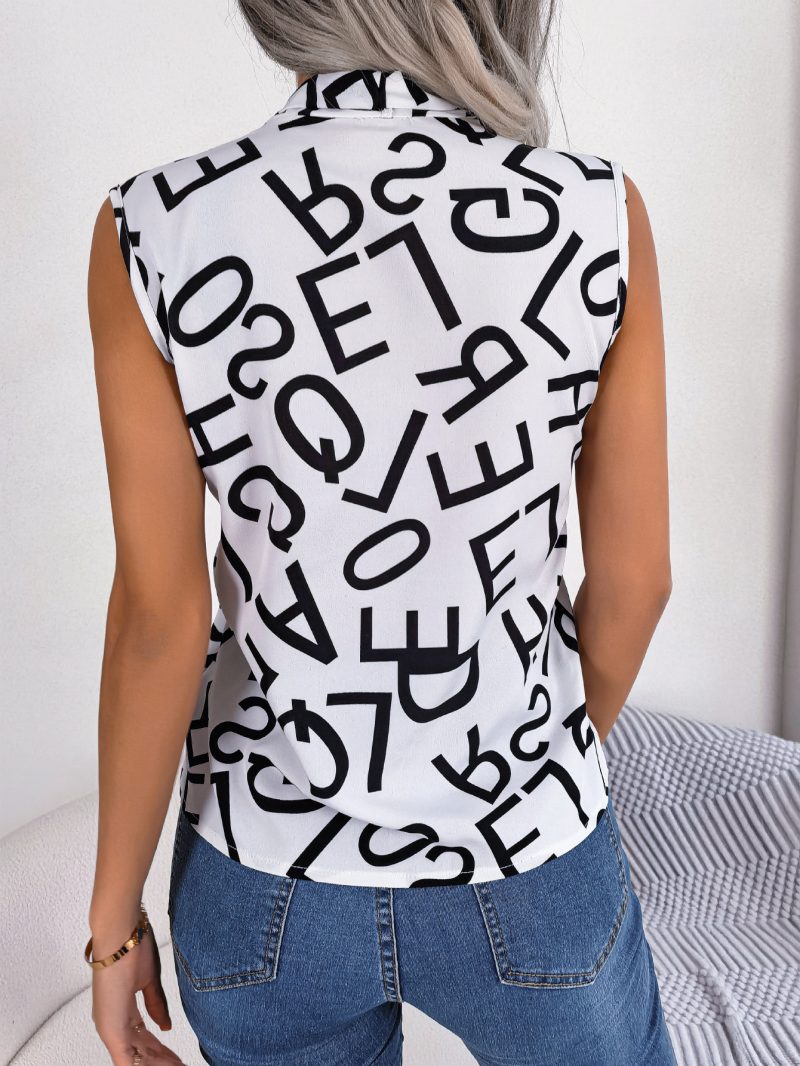 Casual Office Letter Graphic V-Neck Chiffon Blouse Top - Image 4