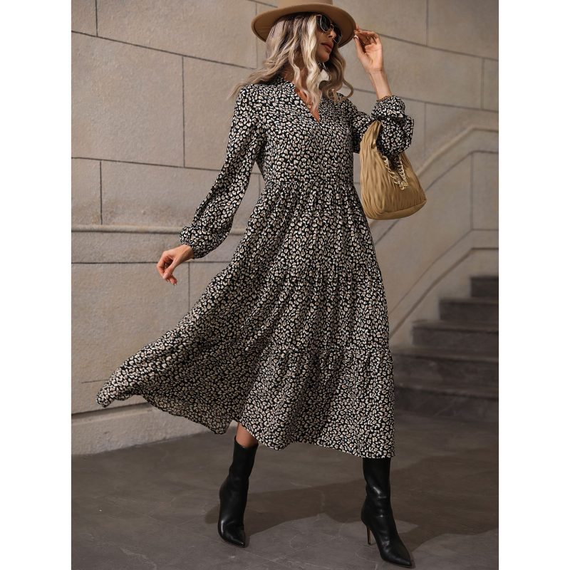 V-Neck Slimming Long Sleeve Dress - Image 2