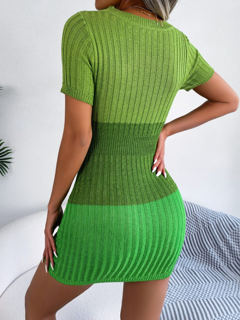 Gradient Cutout Knitted Bag Hip Dress - Image 3